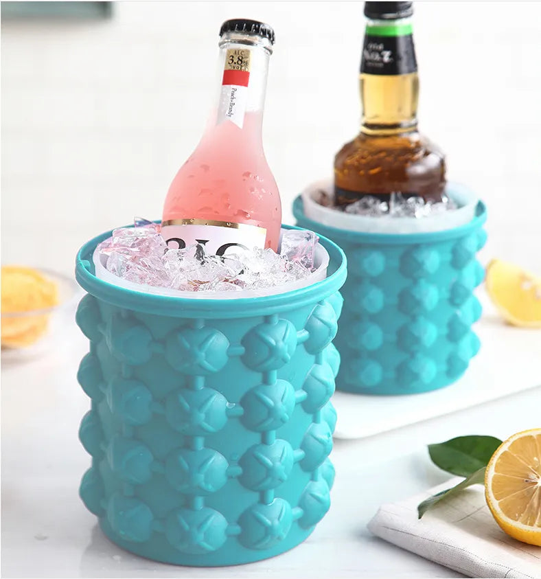 Silicone Ice Cube Molder Portable Bucket