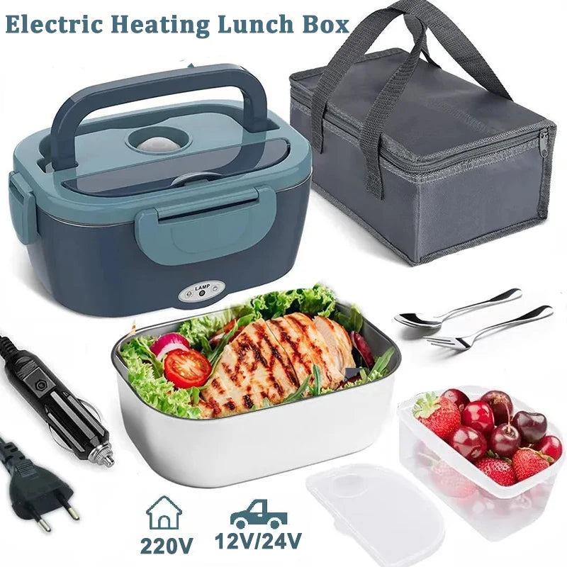Electric Heated Insulated Lunch Box with Removable Stainless Steel Container, Portable Food Warmer for Car Office School